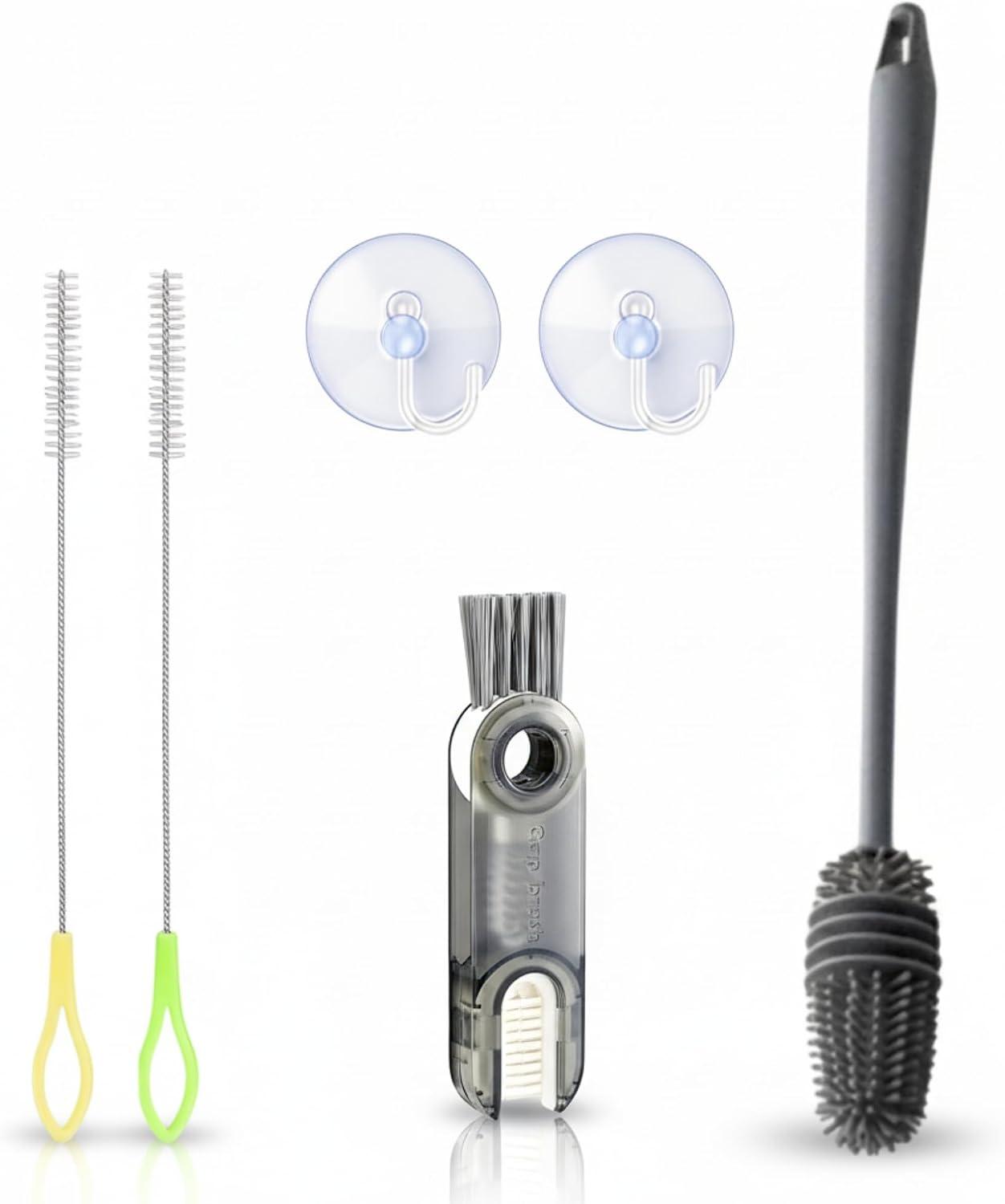 Kit de Limpeza Completa IstoSim – Escova 3 em 1 Multiuso + Escova de Silicone 360° + 2 Escovas para Canudos + 2 Ganchos Ventosa