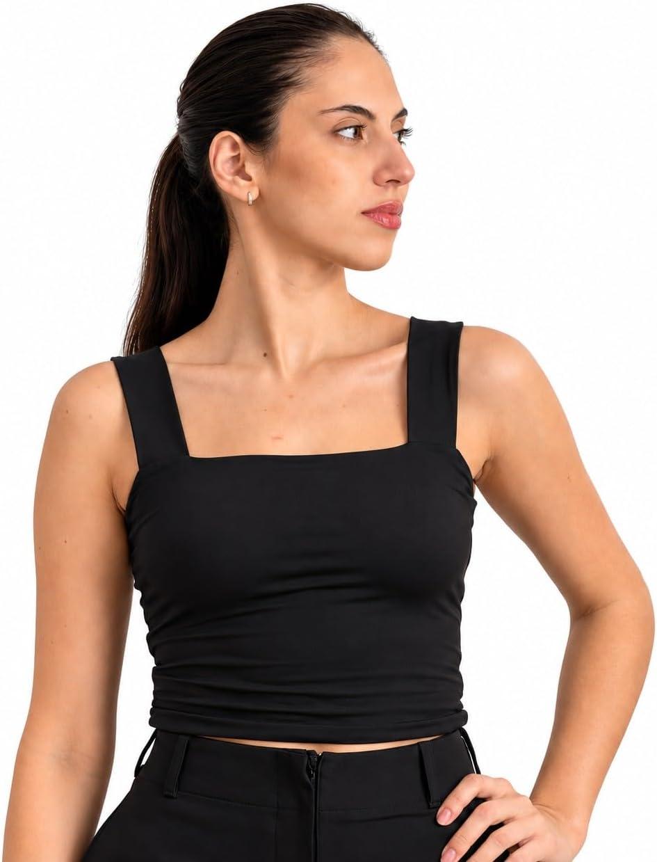 Trimix Blusinha Cropped Regata Feminino Alças Largas Decote Quadrado