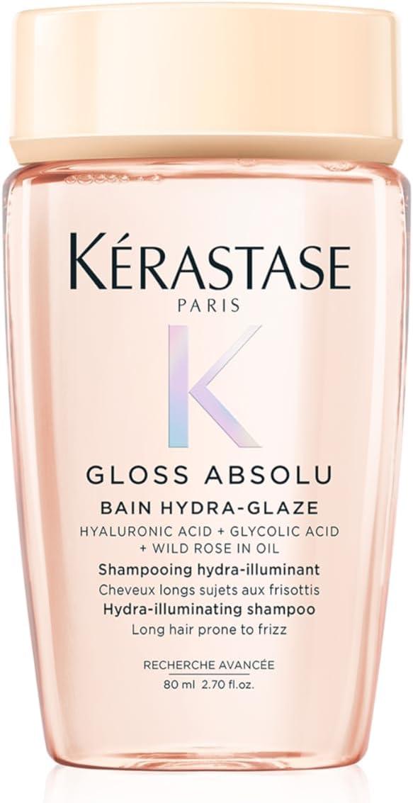 Kérastase, Shampoo Iluminador, Gloss Absolu, Hydra-Glaze, para todos os tipos de cabelos, com ácido hialurônico, ácido glicólico e óleo de rosa silvestre e ação antifrizz, 80ml