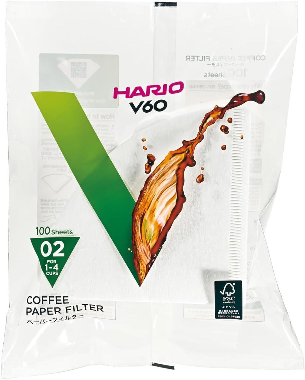 Hario Filtro De Papel para Coador de Café Branco V60 Tamanho 02 Pacote Com 100 Unidades Original Japão
