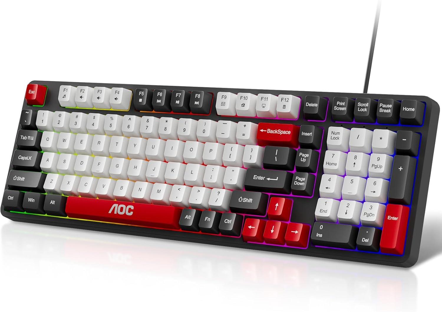 AOC GK116 Teclado com fio, Teclado Membrana Gamer RGB, Compatível com PC e Notebook, Jogo E Escritório