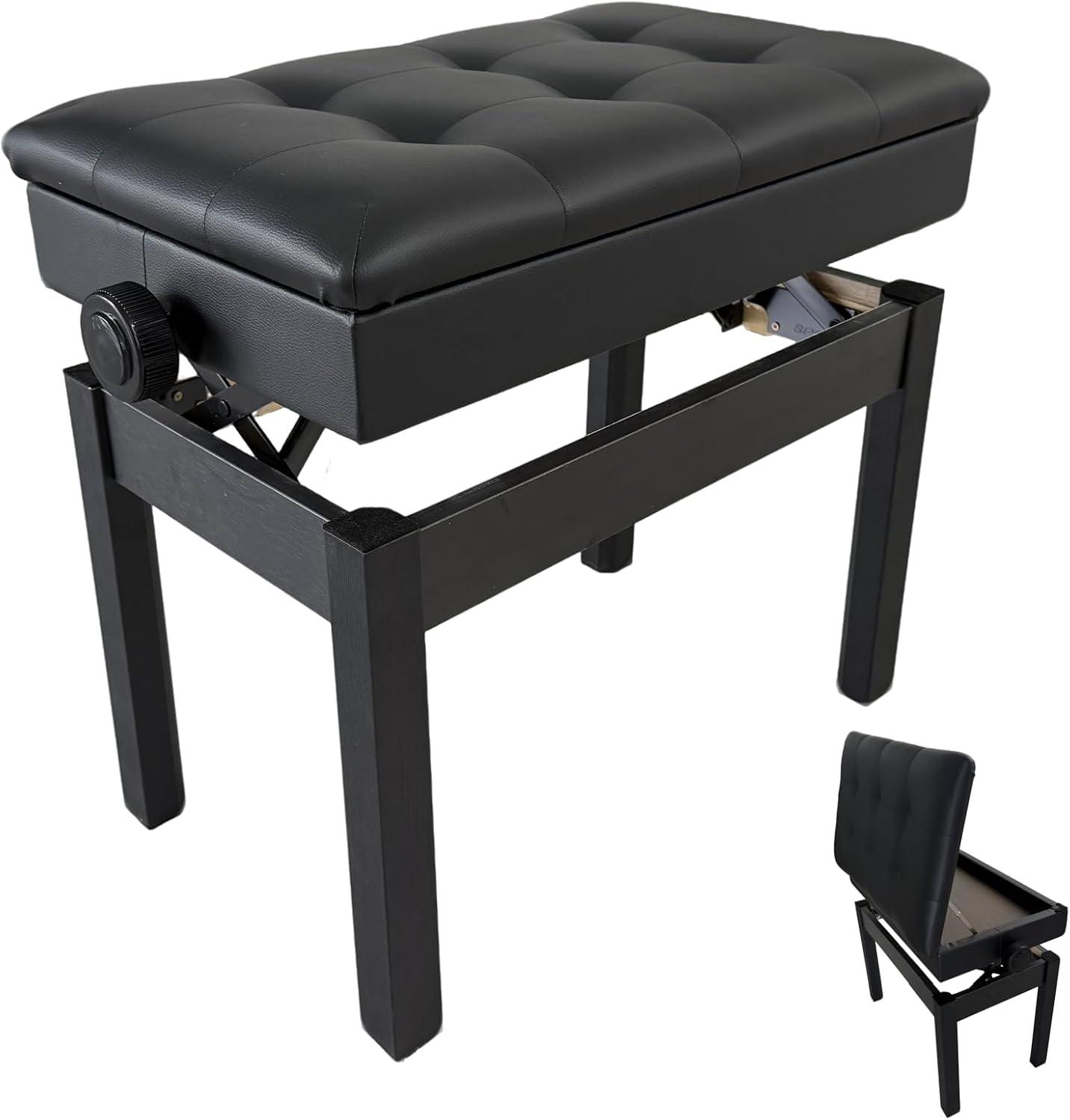 VEDO Banco Para Piano com Altura AjustáVel e EspaçO de Armazenamento, Almofada com Almofada de Espuma de Alta Densidade, Profissional Nível de Palco, Banco Para Piano em Madeira MaciçA, Preto