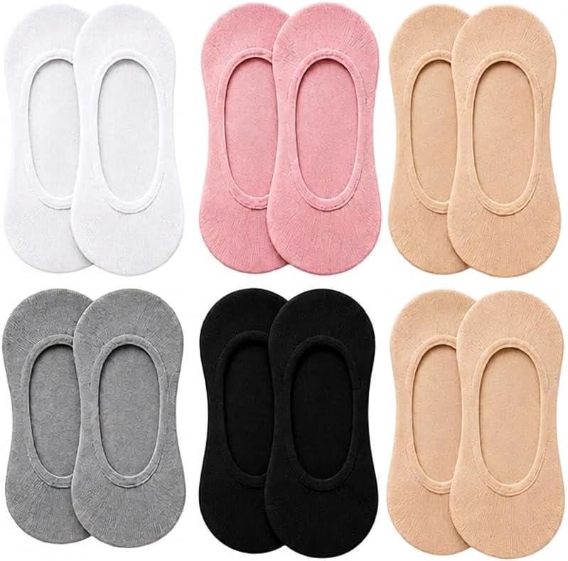 Kit 6 Pares Meia Sapatilha Feminina Invisível com Silicone Antideslizante | Tamanho 34 ao 40 | Cores Sortidas