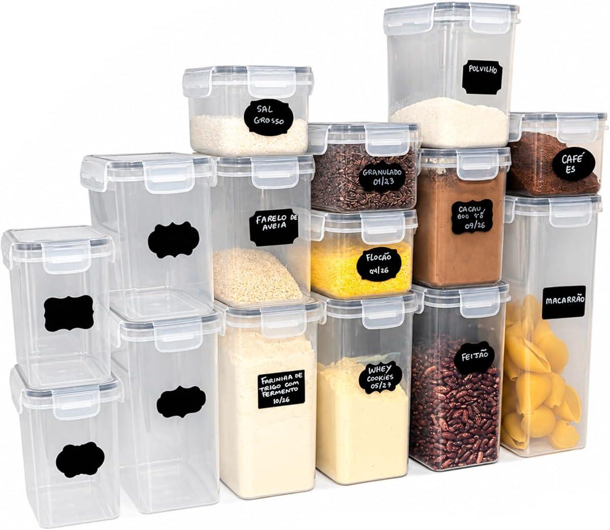 Decolab Kit 15 Potes Herméticos BPA Free para Mantimentos Transparente