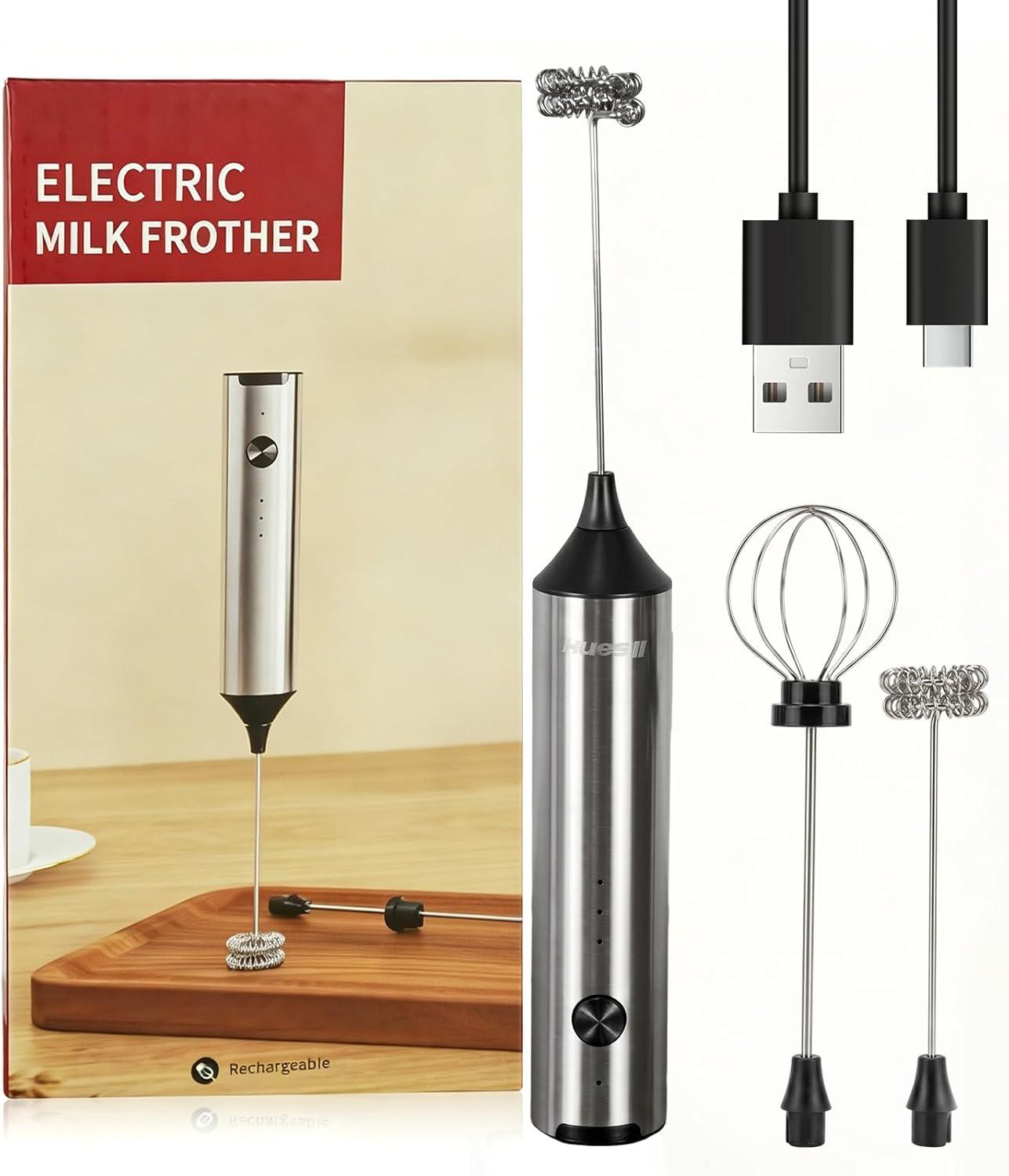 Mini Mixer Portátil Misturador de Bebidas Espumador em Aço Inoxidável com 2 Batedores, USB Recarregável, para Cozinha para Cappuccino, Café, Shakes e Ovos