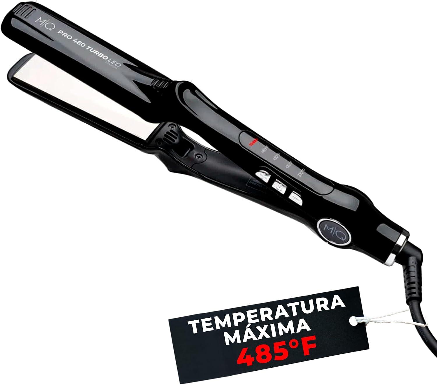 MQ HAIR - Chapinha Profissional de Titânio 485°F Turbo - Bivolt, Design Anatômico, Ultra Suave, Efeito Espelho - 3 Passagens Necessárias, Alisamento Perfeito - Controle Seguro de Aquecimento - Preto