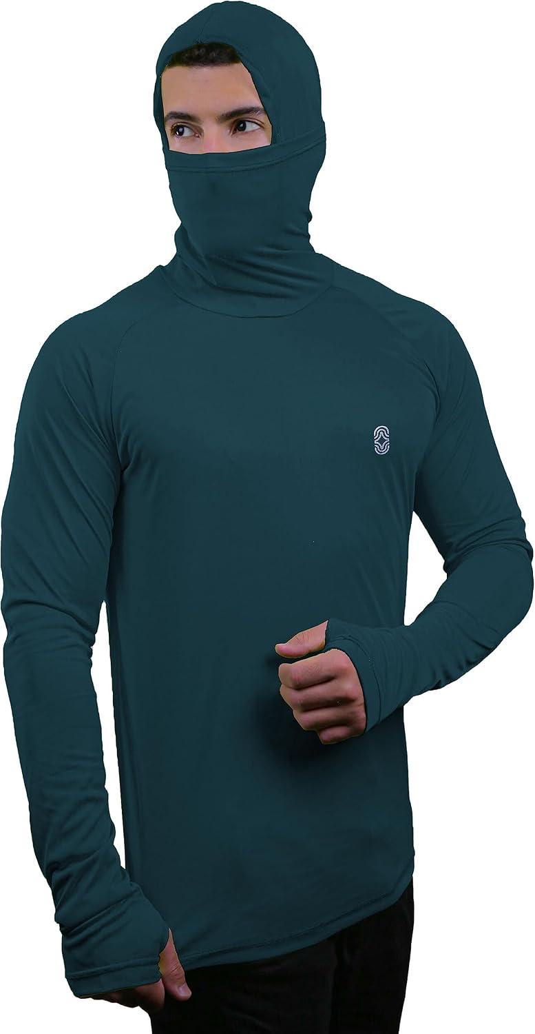 Camiseta Skube Com Máscara e Capuz Proteção UV 50+ Dry Fit Segunda Pele Térmica Tecido Termodry Manga Longa Dedeira