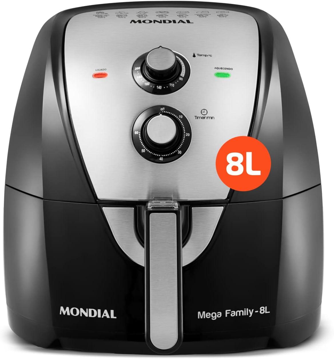 MONDIAL Fritadeira Sem Óleo Air Fryer 8L, Preto/Inox, 1900W, 110V - AFN-80-BI