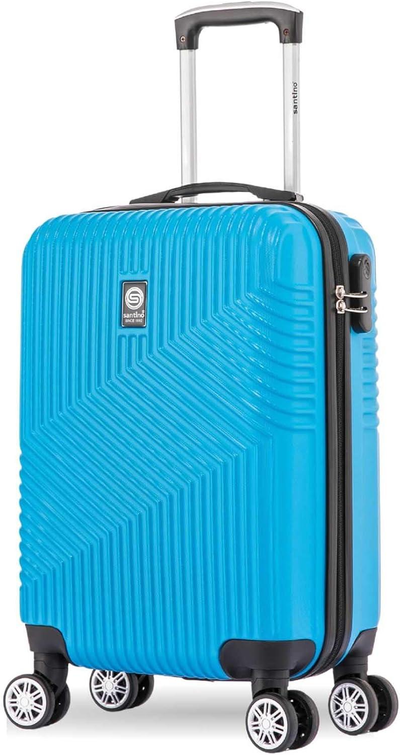 SANTINO Mala de Bordo de Viagem Rígida ABS 4 Rodas 360º com Segredo Leve Resistente Flexível Antifurto [Geometric] (Azul Claro, Pequeno)