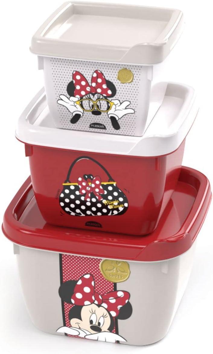 Conjunto 3 Potes Conect Quadrado Minnie Plasutil