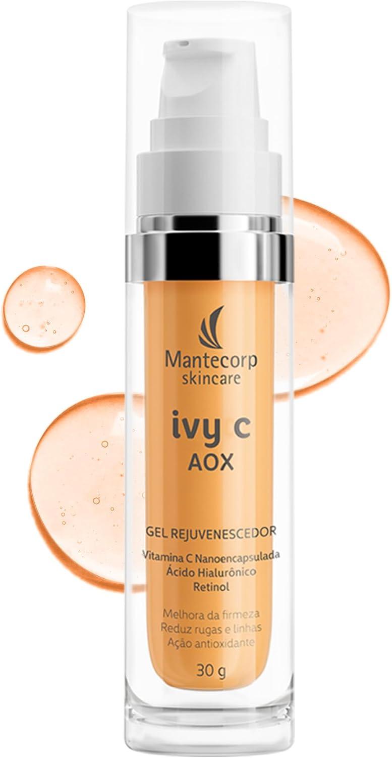 MANTECORP - Gel Rejuvenescedor Facial Ivy C AOX - Vitamina C Pura Nanoencapsulada, Ácido Hialurônico e Retinol, Redução de Rugas em 7 Dias - 30g
