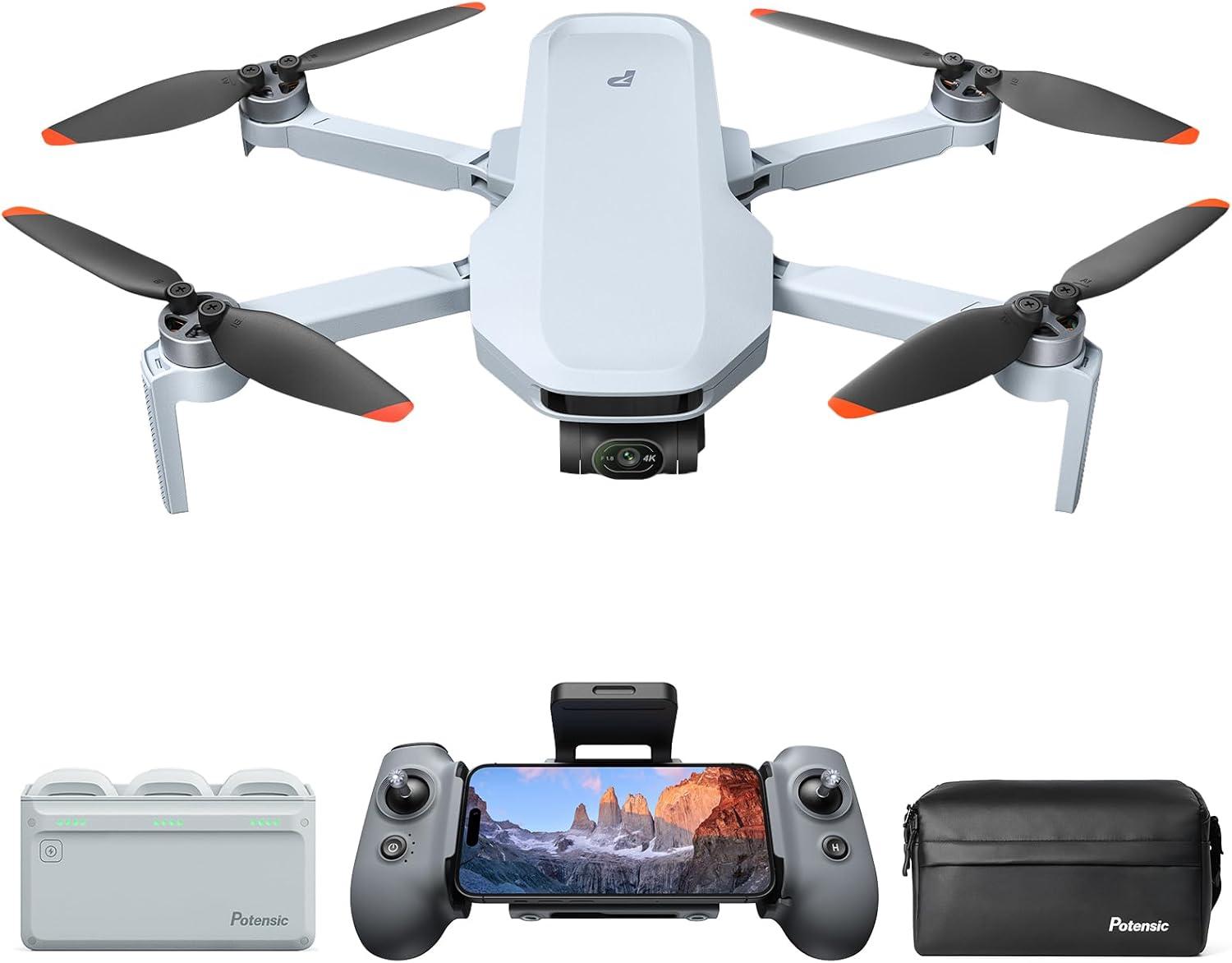 Potensic ATOM 2 Drone com Câmera para Adultos, Vídeo 4K, Foto 8K, Menos de 249g, Gimbal de 3 Eixos, Transmissão 10KM, Rastreamento AI, Gravação Vertical, AI Night Shot, QuickShots, Fly More Combo