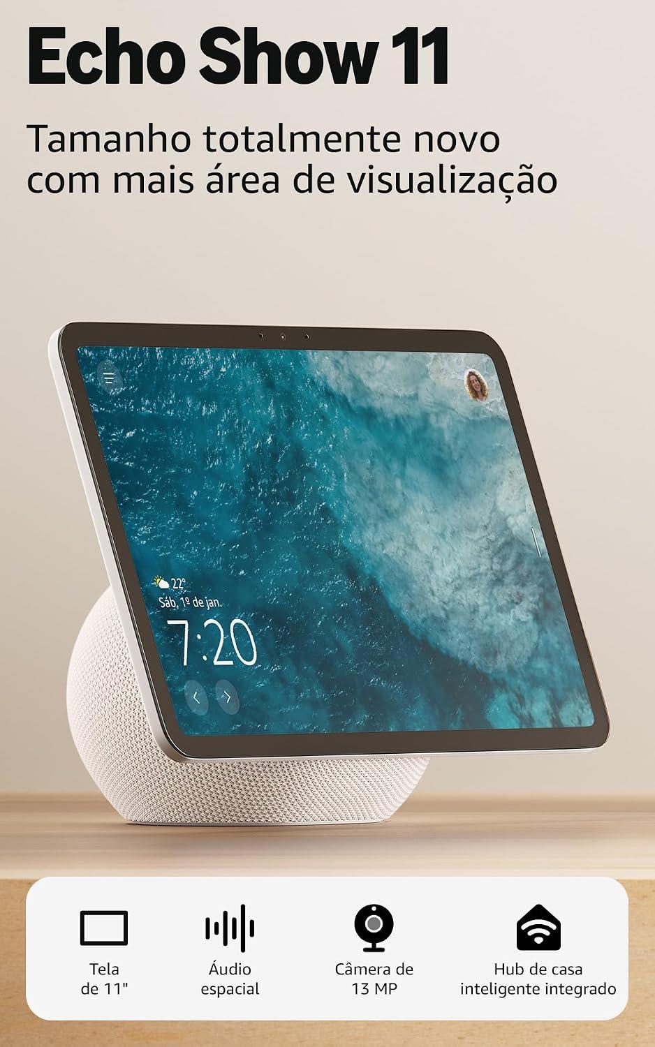 Amazon Echo Show 11 - Smart display Full HD de 11" redesenhado com mais área de visualização, áudio espacial e Alexa, Cor Branca, com Acesso Antecipado à Alexa+