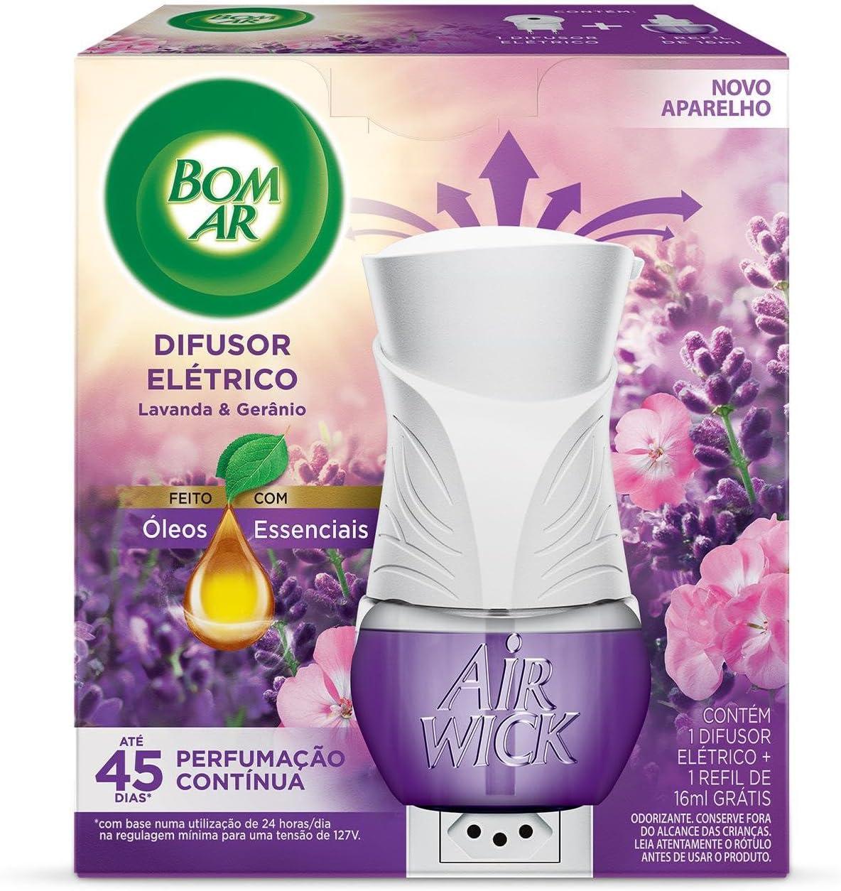 Difusor Elétrico Bom Ar Lavanda e Gerânio Aparelho + Refil 16ml