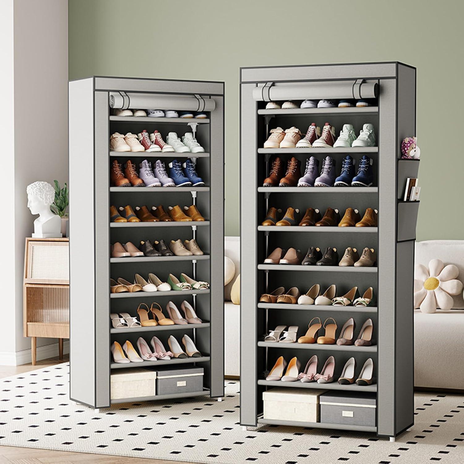 BEMMY Sapateira com Capas com 10 Níveis, Organizador de Prateleiras Altas para Sapatos, Organizador de Sapatos de Grande Capacidade e Economia de Espaço, Organizador de Sapatos Autônomo (Cinza)