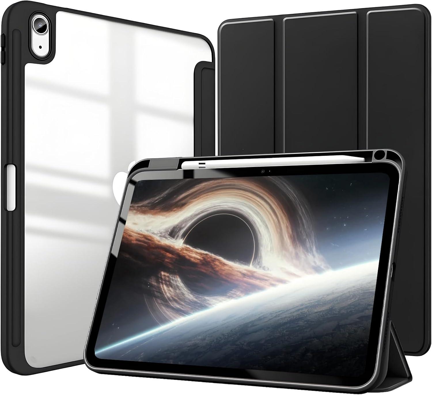 Capa para iPad (A16) 11ª/10ª Geração (2025/2022) iPad 10,9 Polegadas Capinha Protetora Fina Traseira Transparente Proteção com Suporte para Lápis Completa Anti-Impacto Auto Sleep - Negro