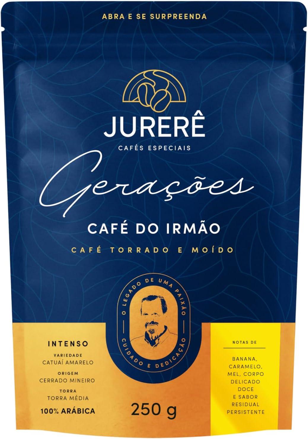 Café Jurerê Especial Moído 85+ Do Irmão, 100% Arábica, Notas Banana Caramelo Mel, Catuaí Amarelo, Cerrado Mineiro, Torra Média, 250g