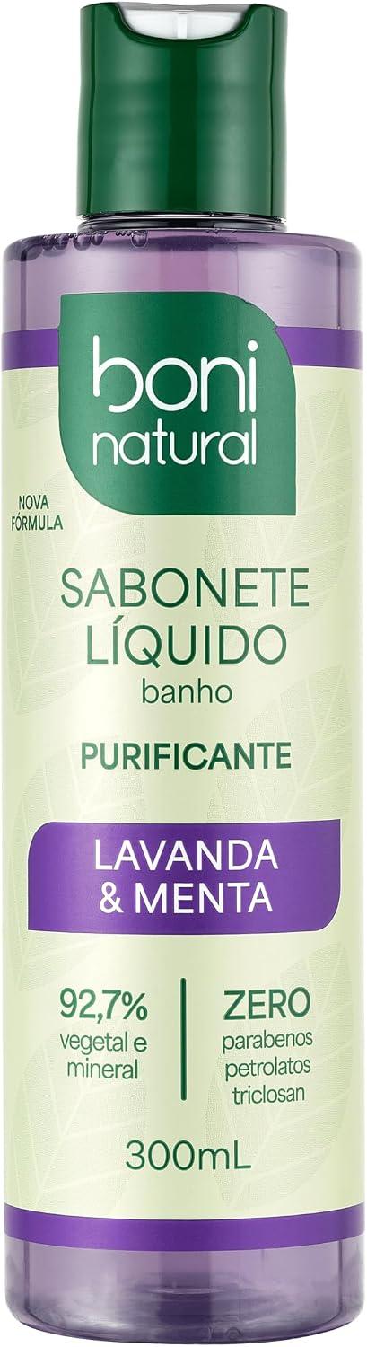 BONI NATURAL - Sabonete Líquido de Lavanda e Menta, Vegano e Natural, Altamente Hidratante e Perfumado, 300ml