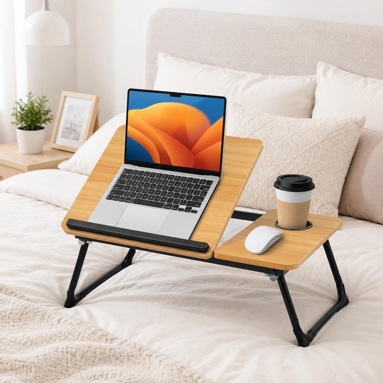 Mesa Portátil e Dobrável para Notebook, com Porta-Copos, Ajuste de Ângulo, 56x33CM (Naturalle)