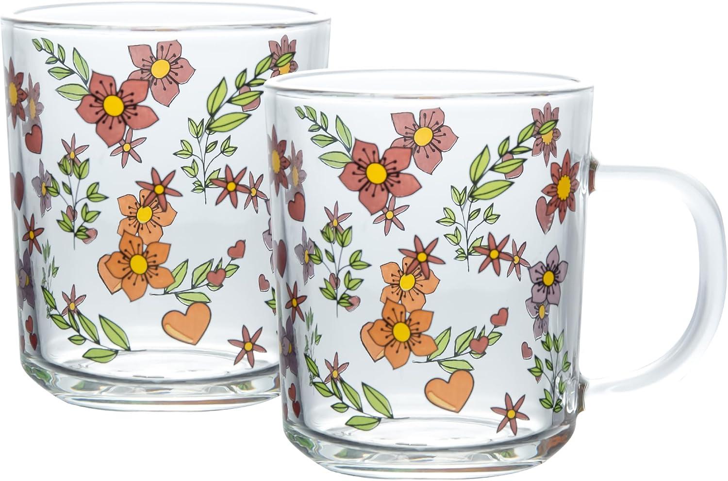 LYOR - Conjunto 2 Canecas Amor e Flor 220ml Vidro