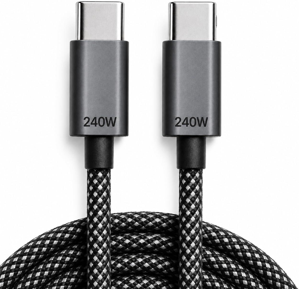Cabo Carregador Nylon Trançado Ultra Rapido 240w 1 Metro Transferencia De Dados Compativel Com iPhone 15 16 17 Tablet Notebook Xiaomi LG Motorola Smartwatch
