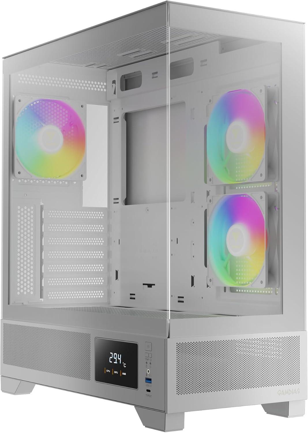 Gabinete Mid Tower Gamdias Atlas M1 ATX Vidro Temperado 3 Fans ARGB Branco Atlas M1 WH