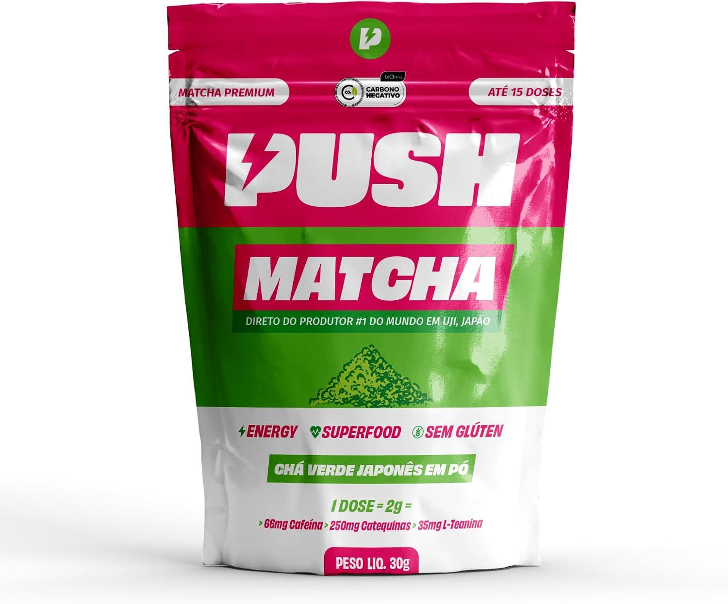 Push Matcha Pó de Chá Verde Premium 15 Doses, Antioxidante, 30g