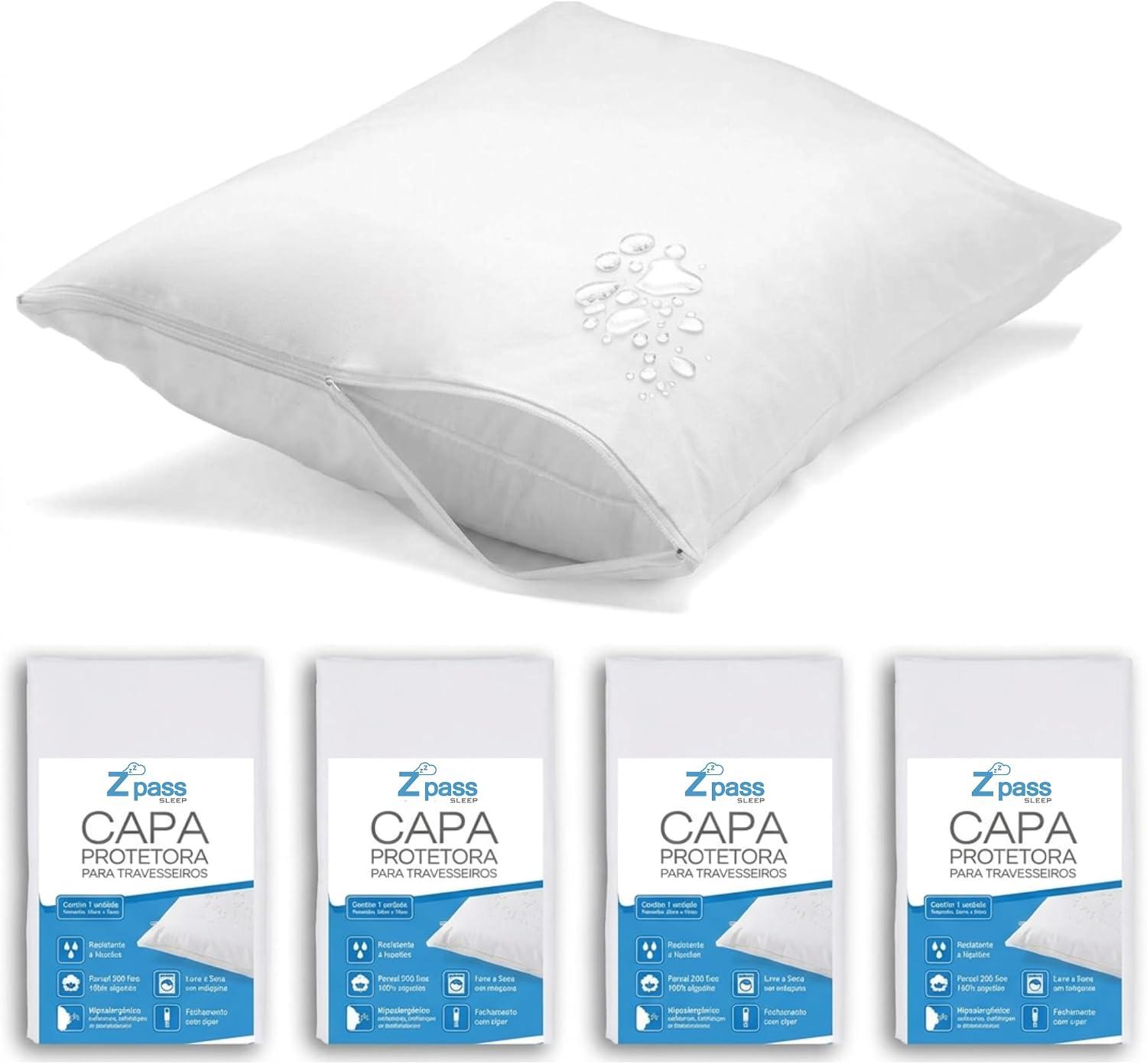 Z Pass Sleep Kit 4 Capas de Travesseiro Home Impermeável Não faz ruído 200 Fios 50x70cm - Branco