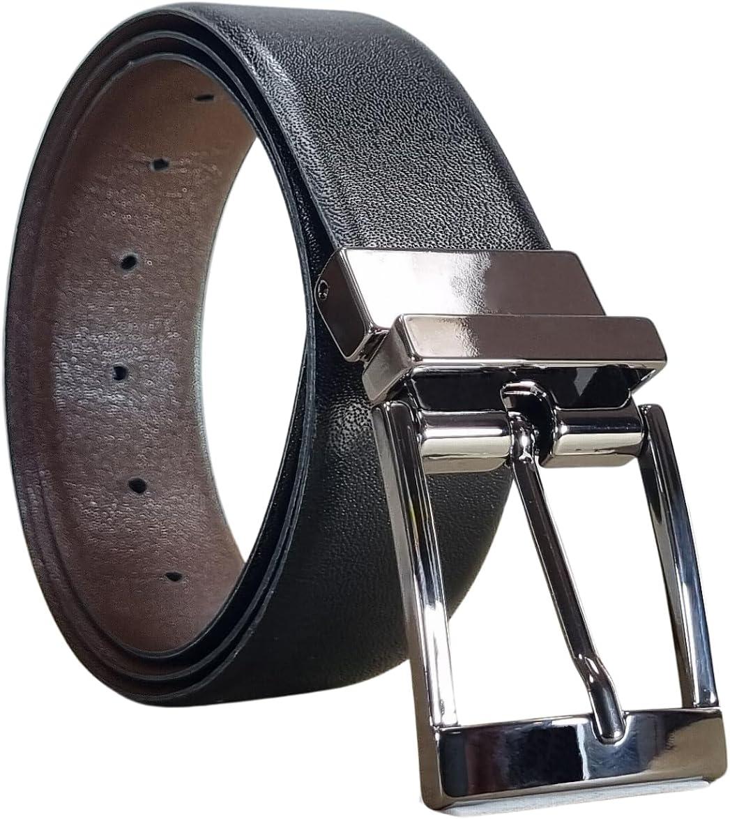 Cinto Masculino Couro Bovino Social Fivela Metal Giratória Dupla Face Preto e Marrom 4 cm