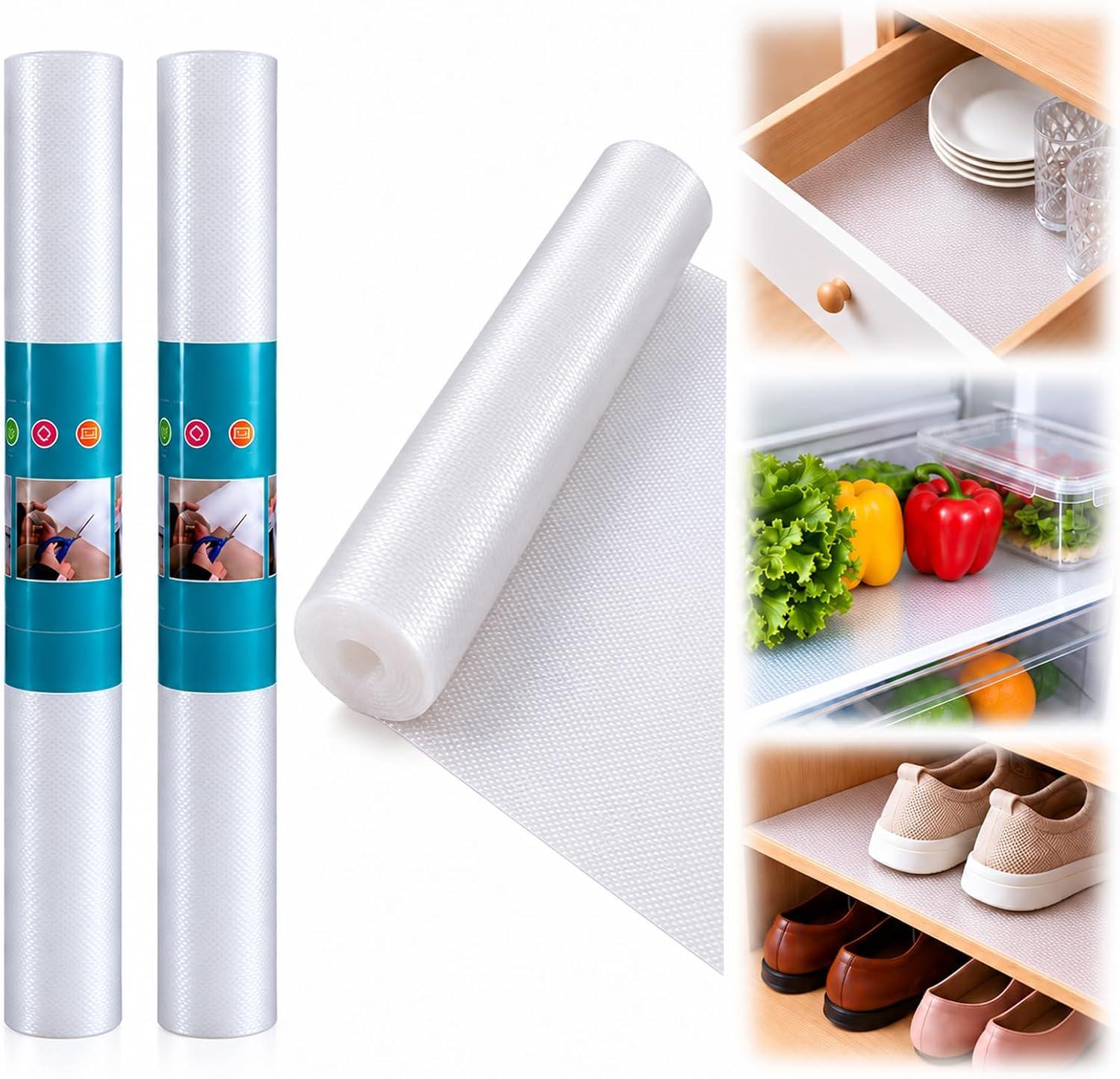 Kit 2 Forro de Gavetas Antiderrapante PEVA 45x150cm - Impermeável, Transparente para Cozinha, Armário, Geladeira e Prateleiras (Diamonds)