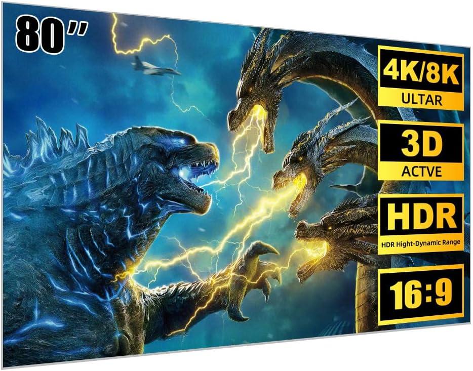 80 Polegadas Tela para Projetor Bettdow, 16:9 Tela Projetor, HD/4K Nítida Sem Reflexos Tela de Projeção Portátil, Ideal para Ambientes Domésticos, Escritórios, Flexível e portátil