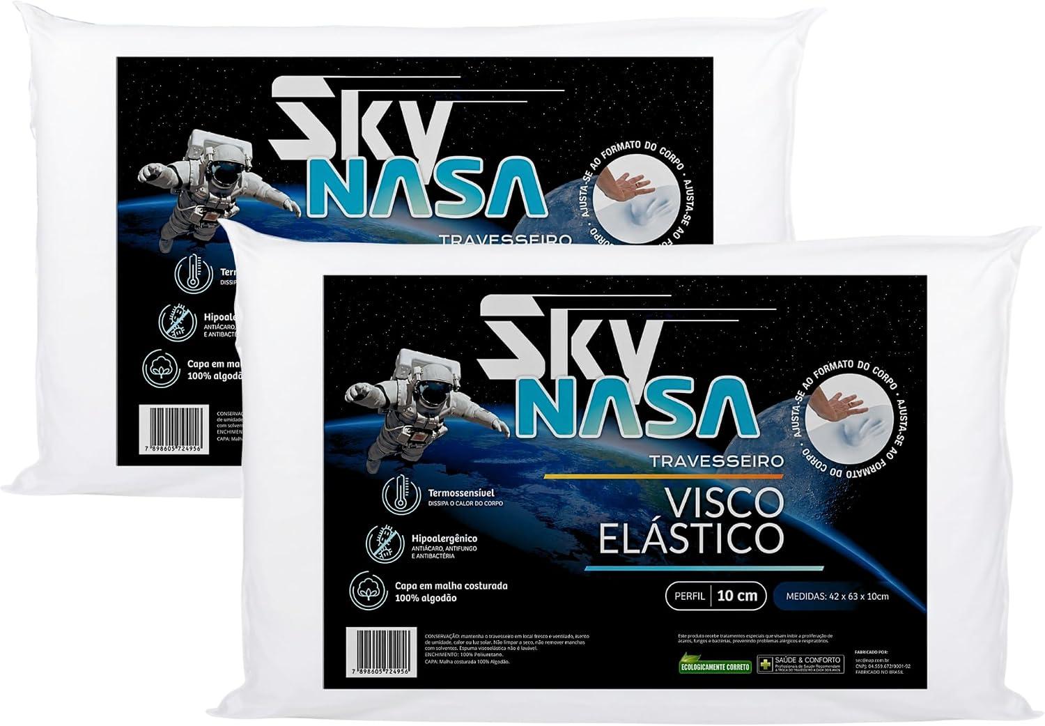 Z Pass Sleep Kit 2 peças Travesseiro Nasa Sky Viscoelástico Altura 10cm Visco D40 Premium Capa 100% algodão para fronhas 50x70cm - Branco