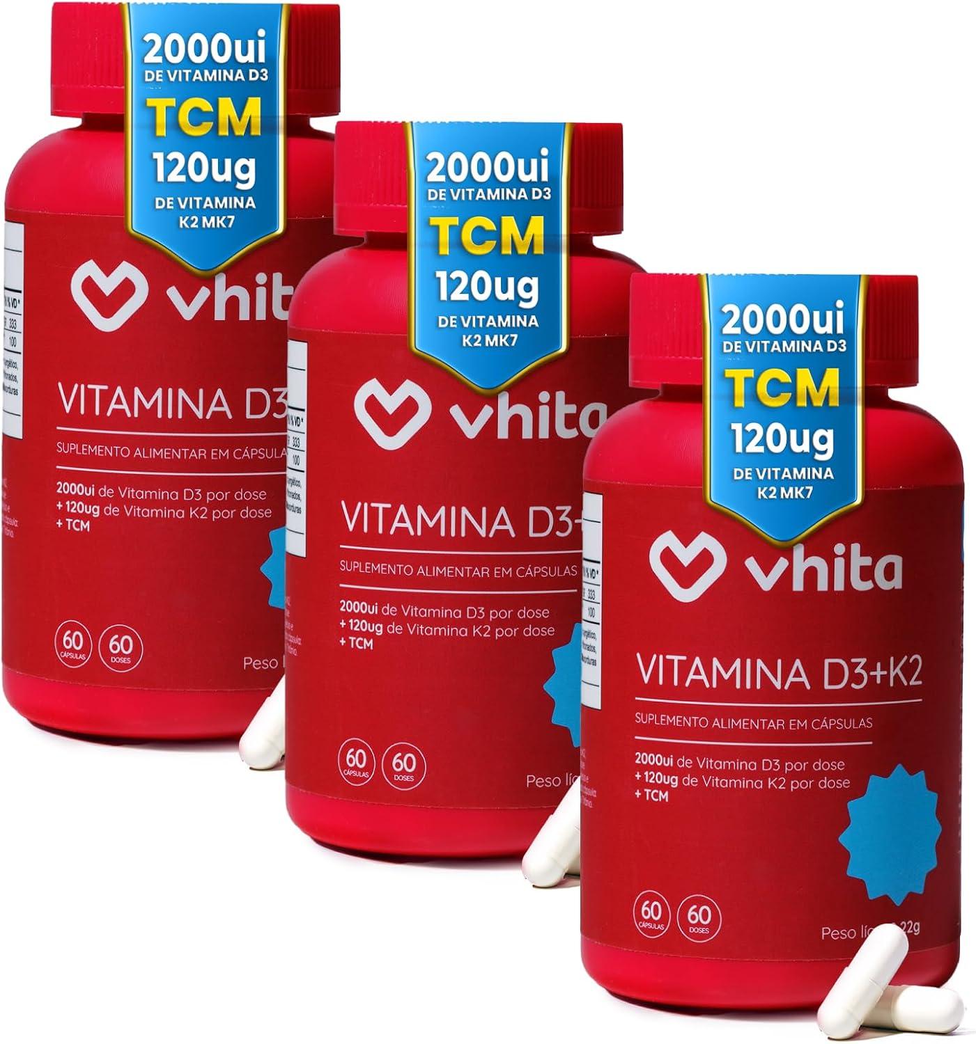 Vitamina D3 K2 MK7 2000ui 60 Cápsulas (60 dias cada pote) - 3 unidades