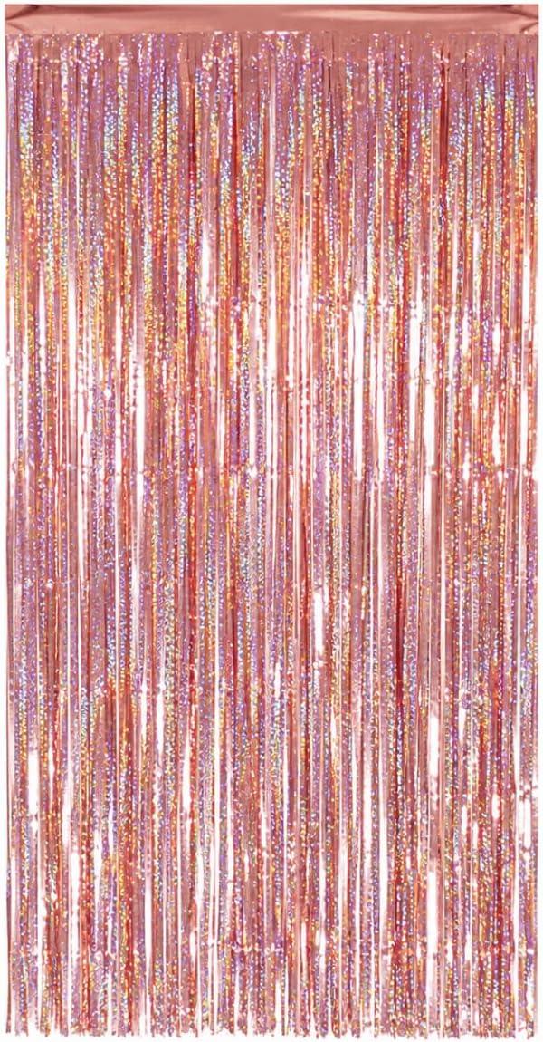 Cortina Holográfica Kit 2 Peças 2x1m para Decoração de Festa Rose Gold