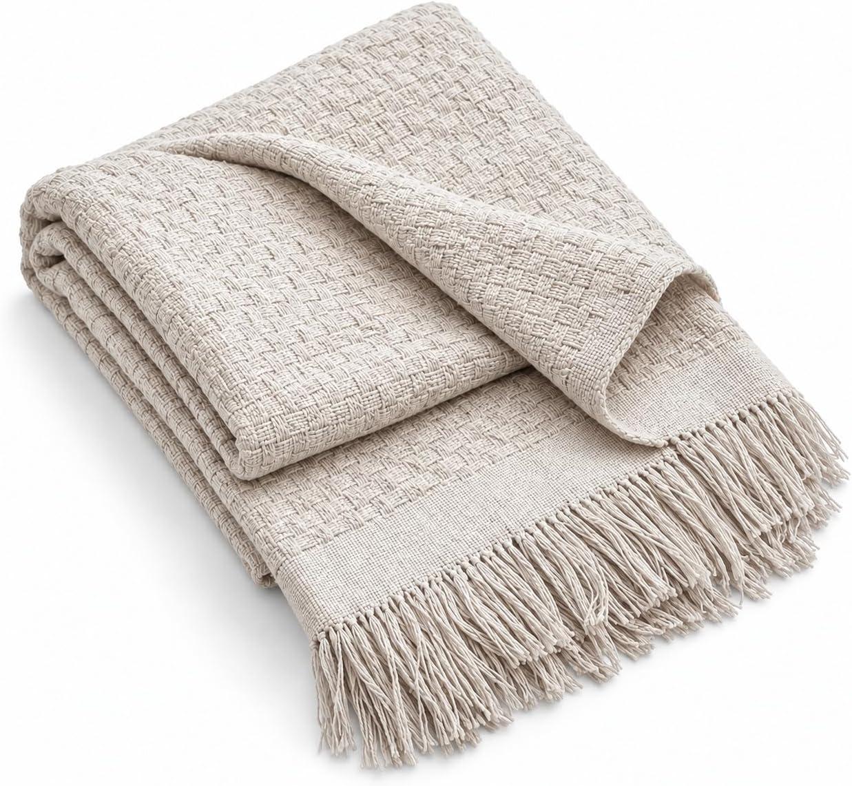 Decolab Manta para Sofá Toque Macio Boho Chic com Franjas Natural