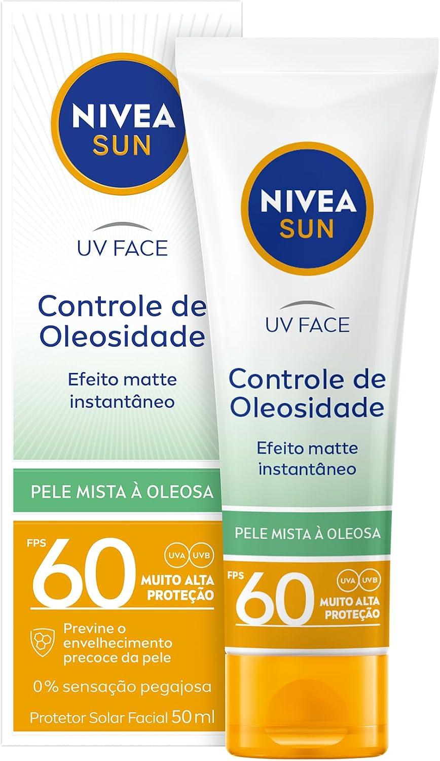 NIVEA SUN Protetor Solar Facial UV Face Controle de Oleosidade FPS 60 50ml, Muito Alta Proteção UVA/UVB, Efeito Matte, Controle do Brilho, Cuidado Diário