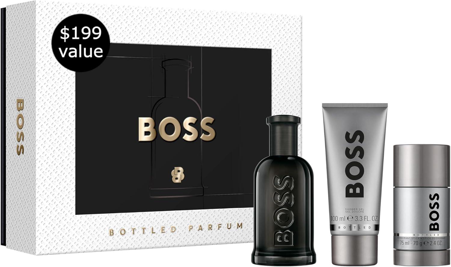 Kit Perfume Masculino Hugo Boss Bottled Parfum, Amadeirado Âmbar, 3 Itens