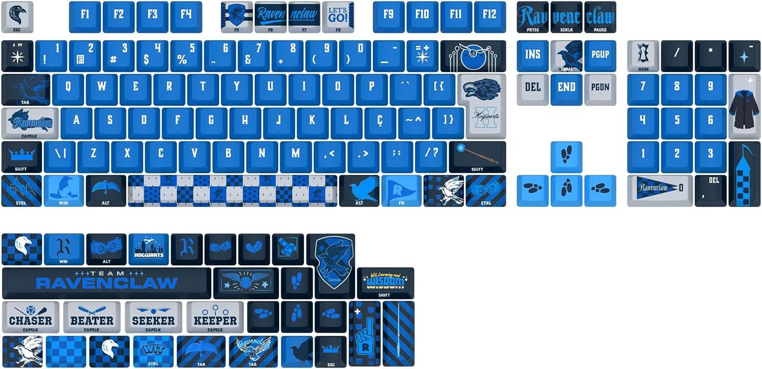 Kit de Keycaps Redragon Harry Potter Hogwart’s Special Edition Corvinal Azul PBT Dye Sub Perfil OEM ABNT2 136 Teclas HP-941