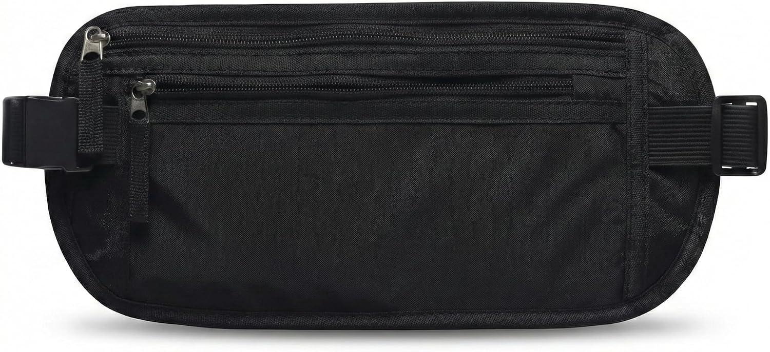 Pochete Doleira Antifurto de Viagem Slim Preto com Cinto Elástico Ajustável Dois Bolsos Discreta e Confortável