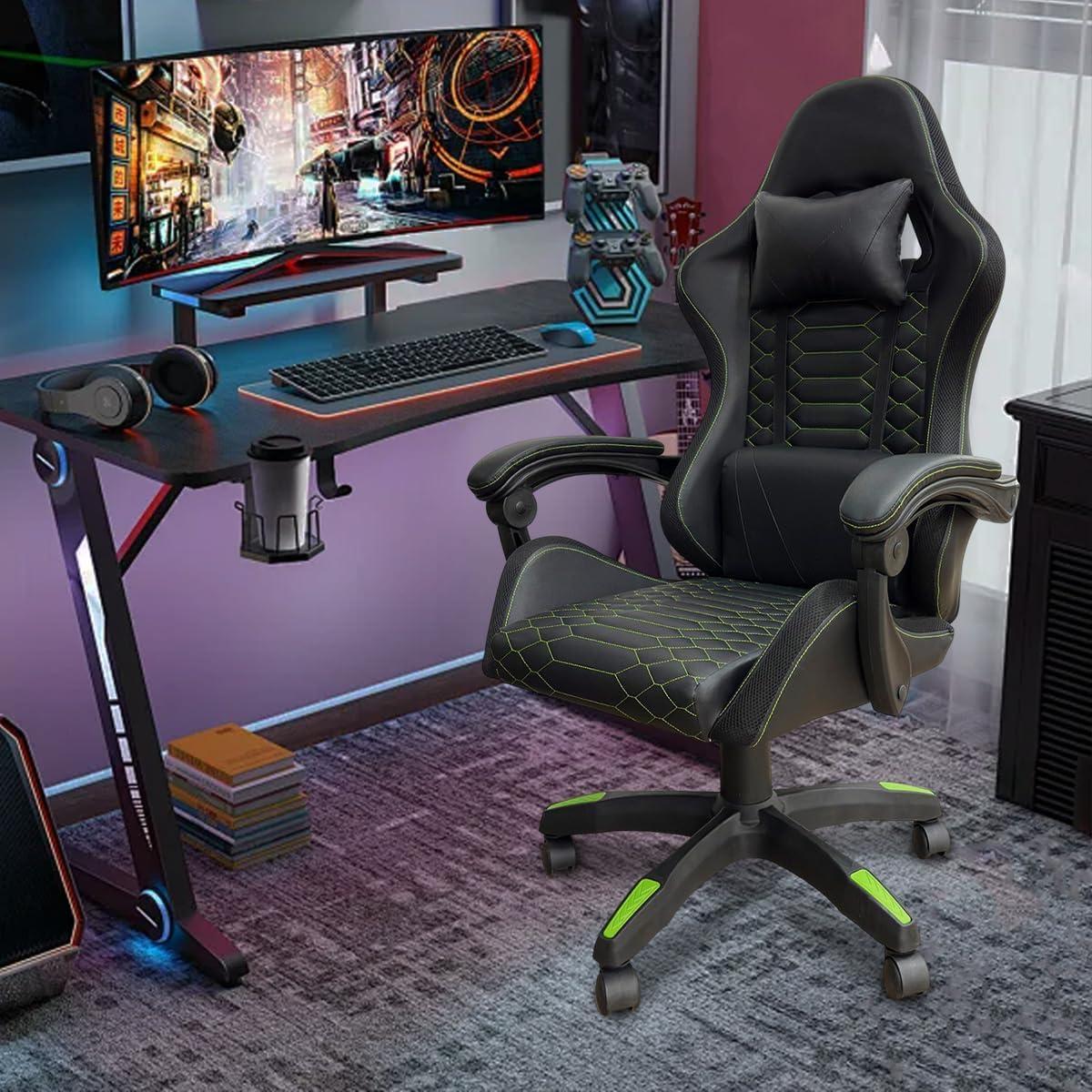 Cadeira Gamer Ergonômica com Estrutura Reforçada, Reclinação 90°-150°, Apoio de Braço Sincronizado e Suporte Lombar Ajustável – Conforto para Jogos e Home Office