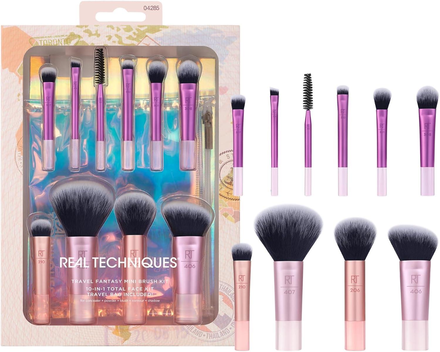Kit de mini pincéis Fanstasy Real Technique para viagem, pincéis de maquiagem, mini pincéis de tamanho, perfeitos para viagens ou passeios, conjunto de 10 peças
