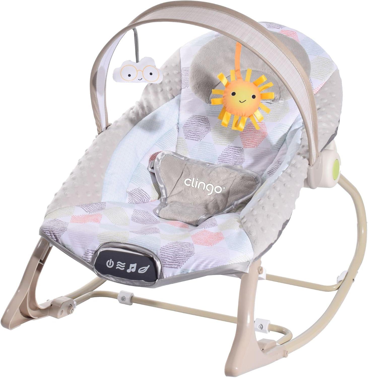 Clingo Cadeirinha Musical para Bebês, Base Estável, Encosto Reclinável