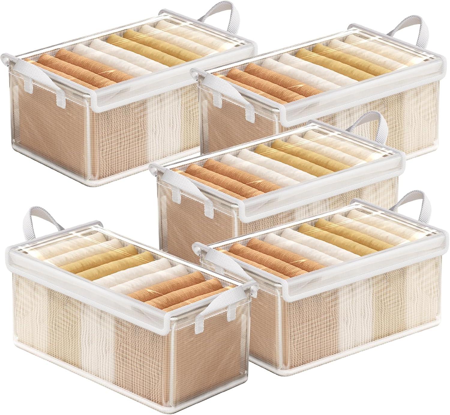 Kit 5 Caixa Organizadora Tampa Transparente Conjunto Caixa Organizadora PVC Dobrável Multiuso Caixa Armazenamento Empilhável Grande para Armário Guarda Roupa Armazenamento Longo, Estrutura em Ferro