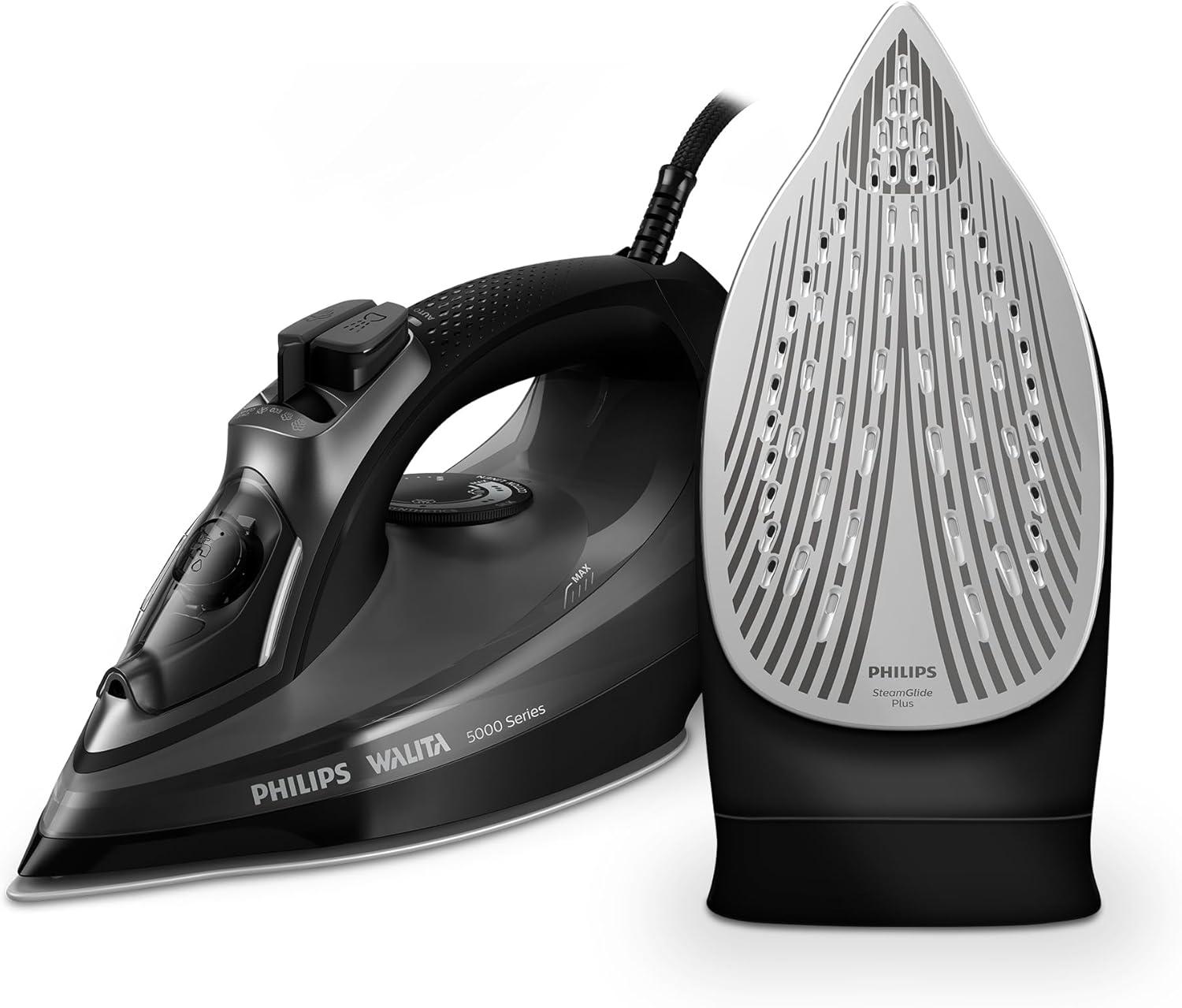 Philips Walita Ferro a Vapor Série 5000 1470W, SteamGlide Plus, Preto