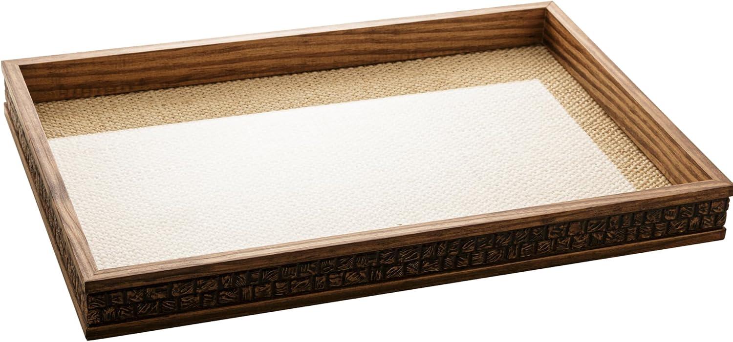 WOLFF - Bandeja de Madeira Coquinho com Sisal Natural 45cm x 30cm x 4cm