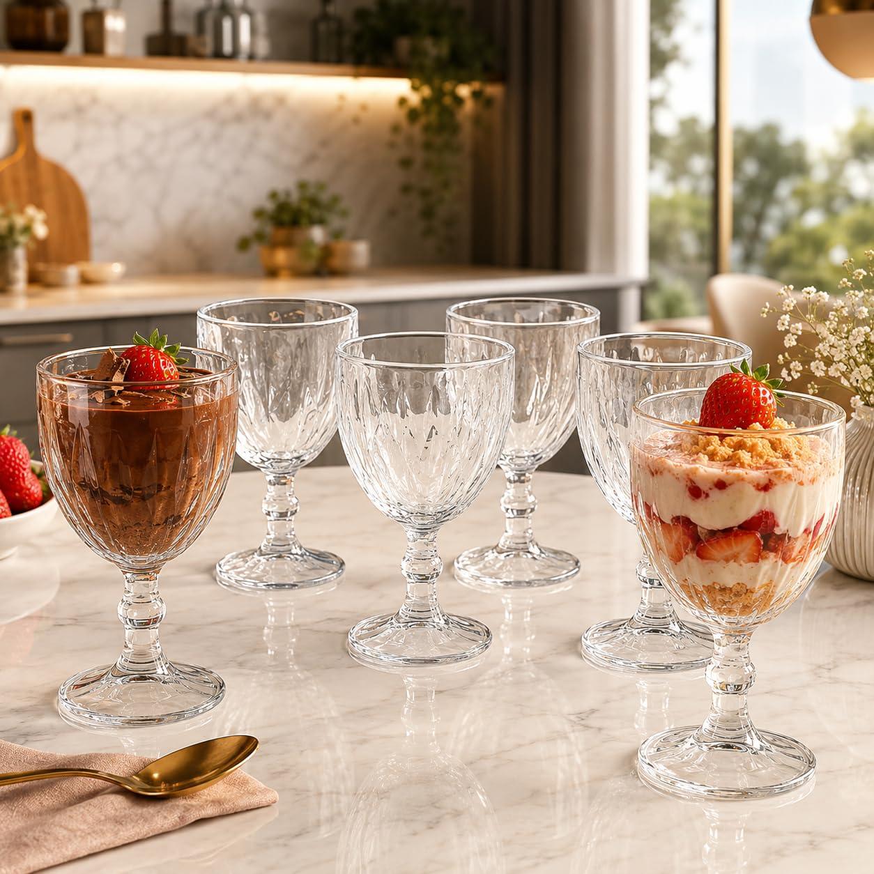 Conjunto com 6 Taças Stella de Vidro Transparente, 330ml, Design Clássico Texturizado, para Sobremesas