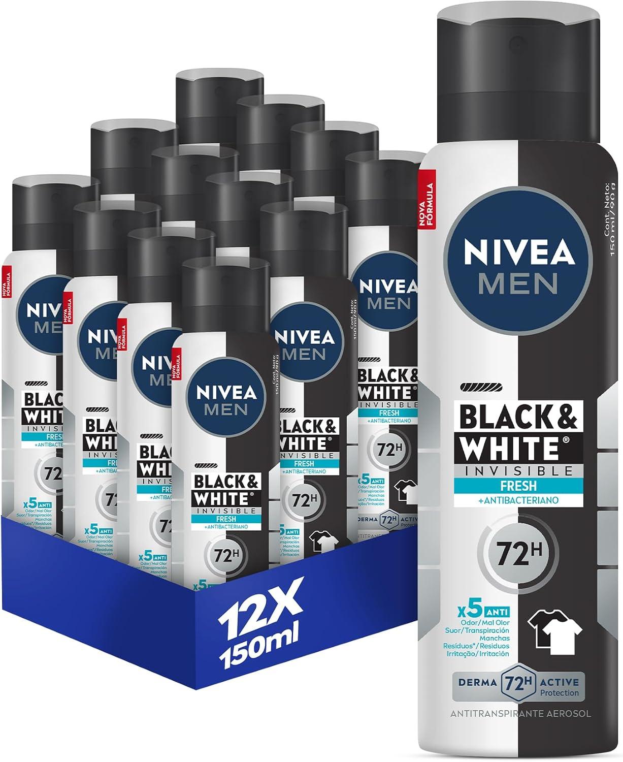 Kit NIVEA MEN Desodorante Aerossol Black & White INVISIBLE Fresh 150ml - 12 Unidades