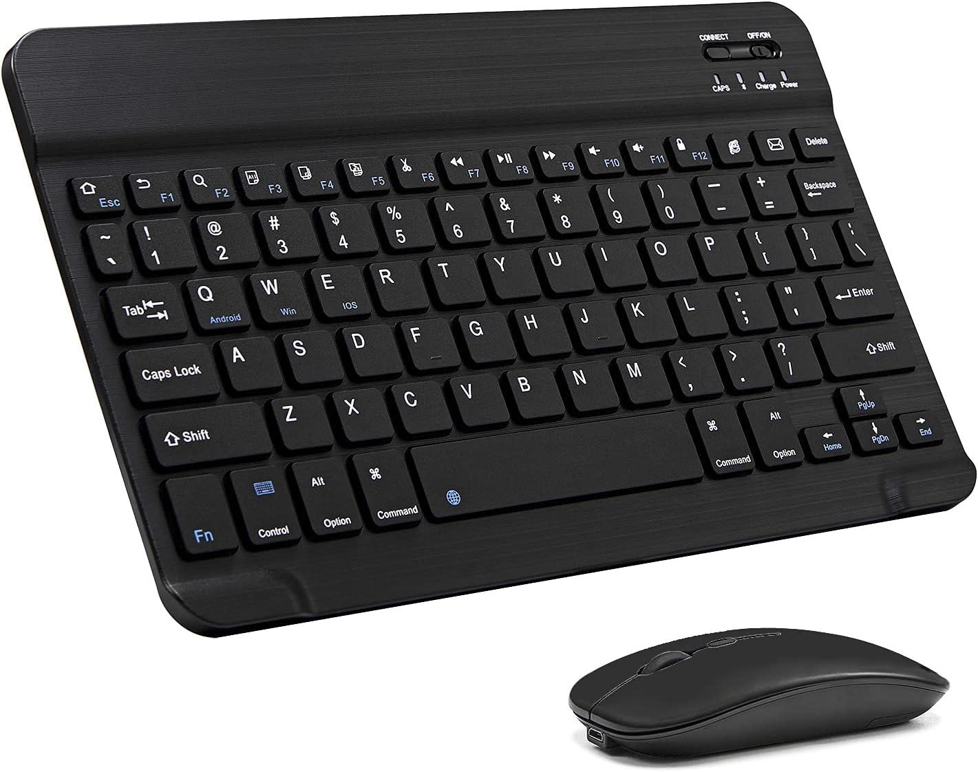 Conjunto de teclado e mouse Bluetooth ultrafino, recarregável, portátil, sem fio, para Apple iPad, iPhone, iPadOS/iOS 13 e acima, Samsung, tablet, celular, smartphone Android (preto)