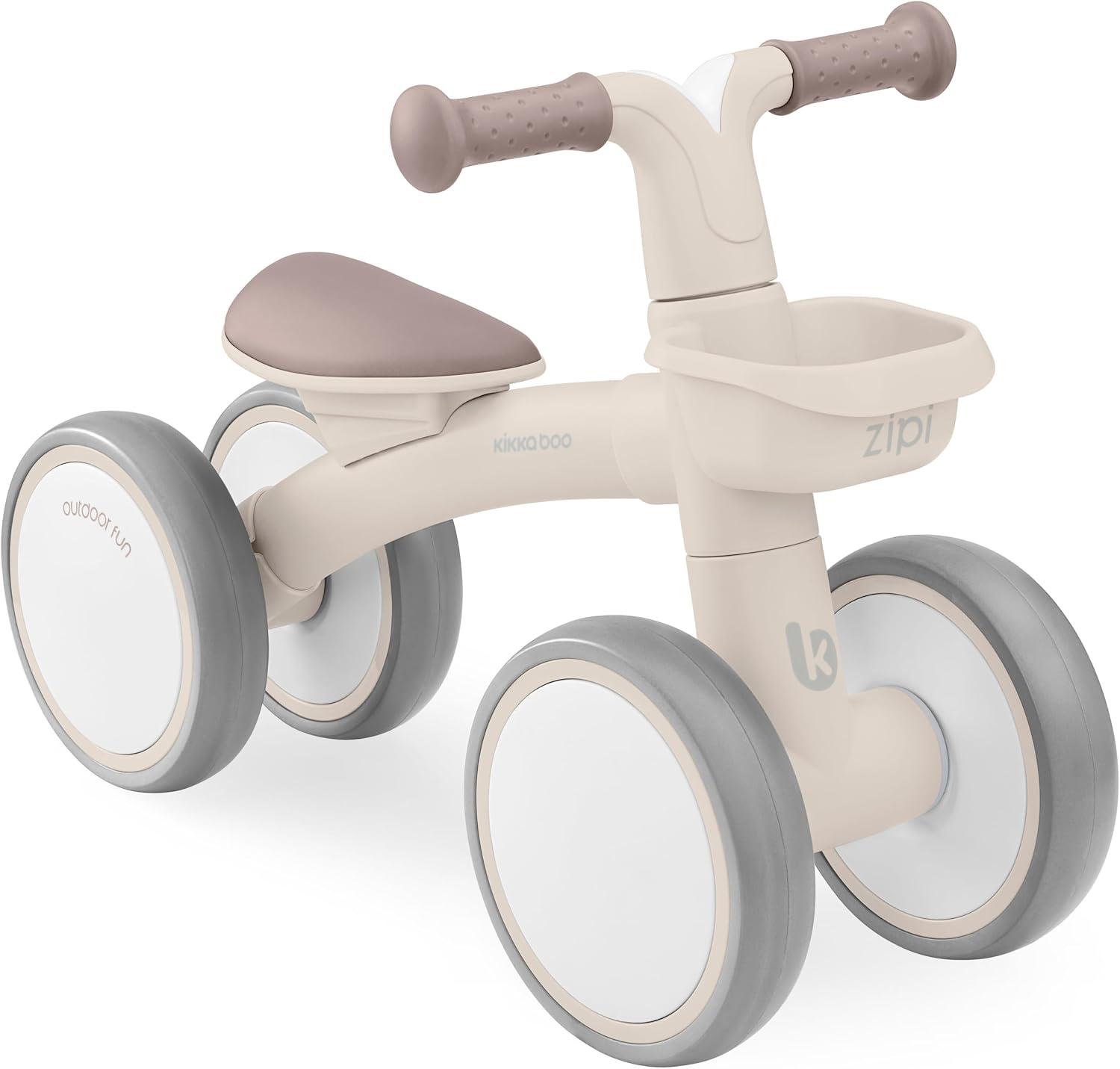 Kikka Boo Bicicleta sem pedais ZIPI, corredores bebé de 1 ano, bicicleta de equilíbrio, bicicleta para bebê com cesta, ajustável, brinquedo para crianças, presente para bebê, bege