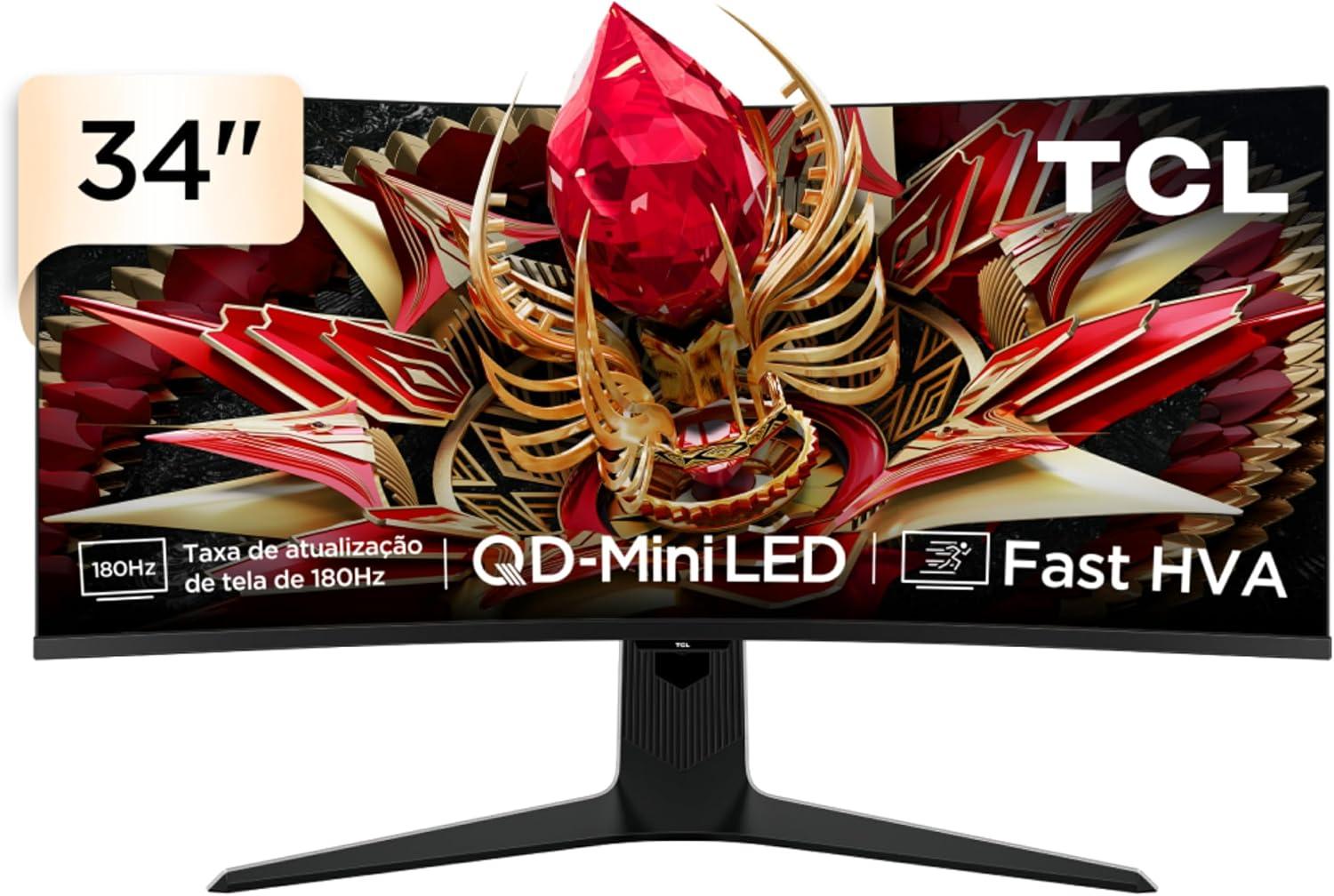 Monitor Gamer Curvo TCL 34 Polegadas QD-Mini LED WQHD R83Q 180Hz 1ms (GtG) HDR 1400 nits 34R83Q